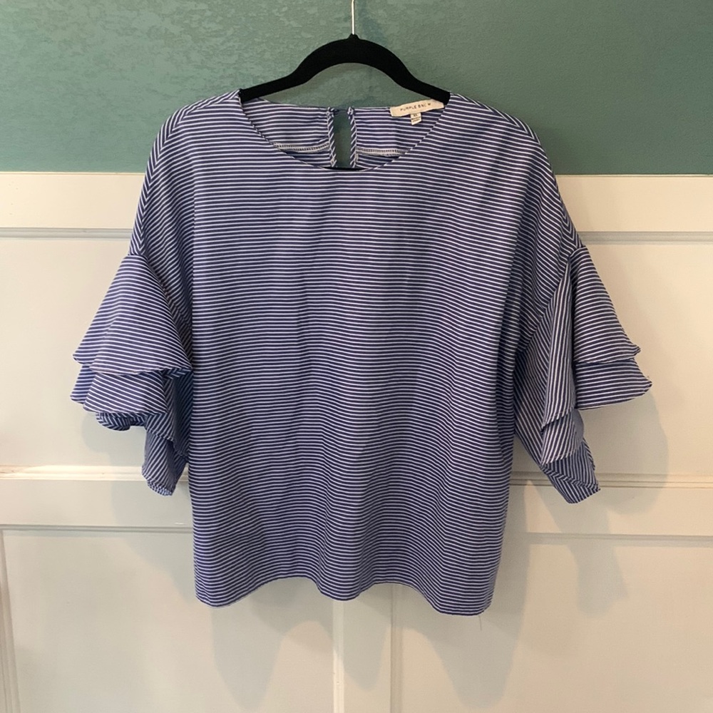 Purple Snow Tulip Sleeve Striped Blue Blouse